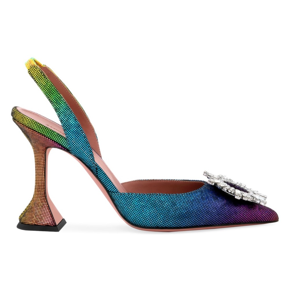 Begum Crystal-Embellished Rainbow Lamé Leather Slingback Pumps